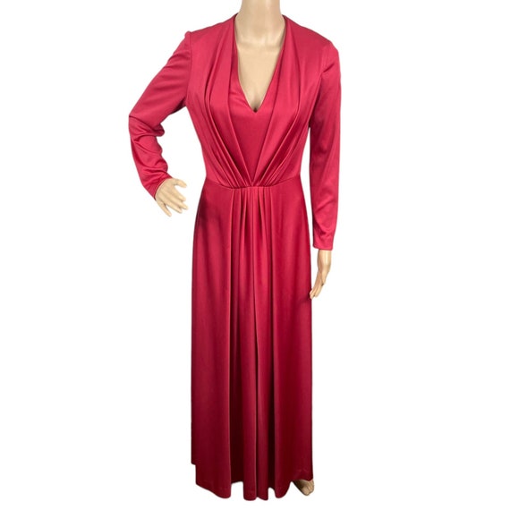 Vtg 70s Miss Rubette Cherry Red Pleated Maxi Gown 