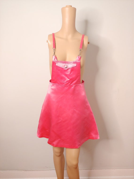 Vtg 90s Betsey Johnson Bubblegum Pink Satin Overal