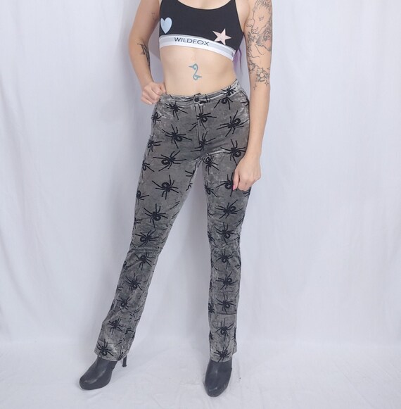 Vtg Betsey Johnson Gray Black Crushed Velvet Spide