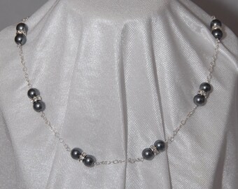 Grey Swarovski Pearl and Crystal Rondelle Necklace