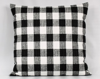 Black Buffalo Plaid Pillow Cover, Black Buffalo Check, Black White Throw Pillow, Black Gingham Pillow, Accent Toss, 1.5 Inch Squares, Zipper