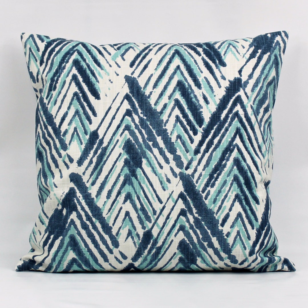 Navy Aqua Throw Pillow Cover, Navy Aqua Chevron Pillow Cover, Aqua