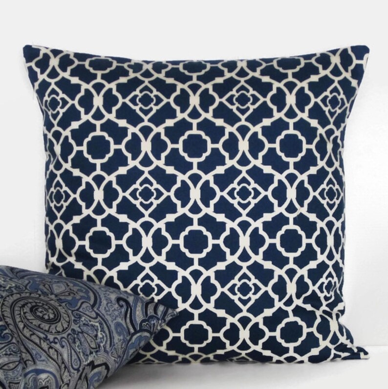 Navy Pillow Cover Navy Blue Pillow Cover Navy Lattice Etsy