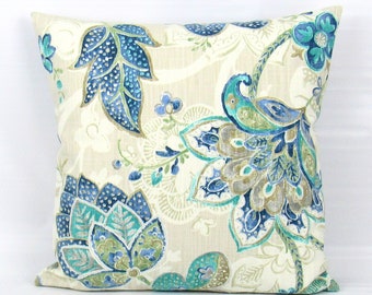 Blue Floral Throw Pillow Cover, Teal Floral Pillow Cover, Blue Green Pillow, Blue Pillow, Teal Pillow, Floral Throw Pillow, Zipper
