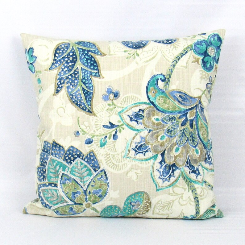 Blue Floral Throw Pillow Cover Teal Floral Pillow Cover Blue Etsy