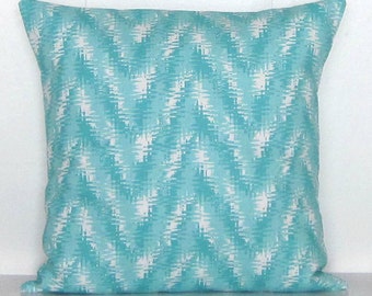 Aqua Chevron Throw Pillow Cover, Blue Pillow Cover, Aqua White Pillow, Aqua Accent Pillow Cover, Aqua Couch Pillow, Bright Aqua, Zipper