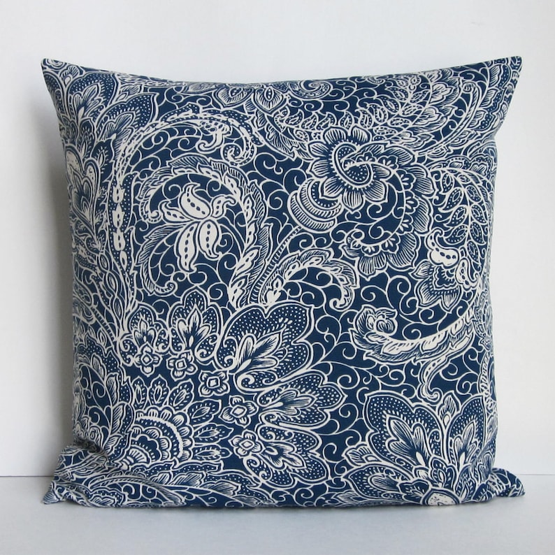 Navy Blue Pillow Cover Navy Throw Pillow Navy Paisley Etsy
