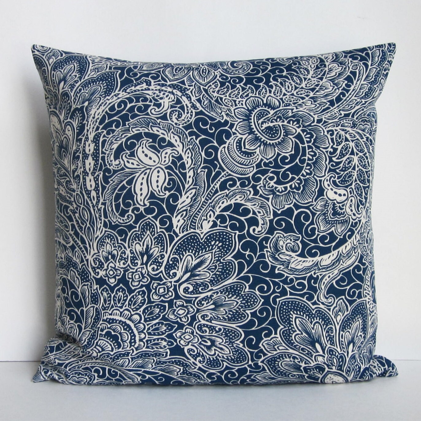 Navy Blue Pillow Cover Decorative Throw Paisley Floral 16x16 Etsy