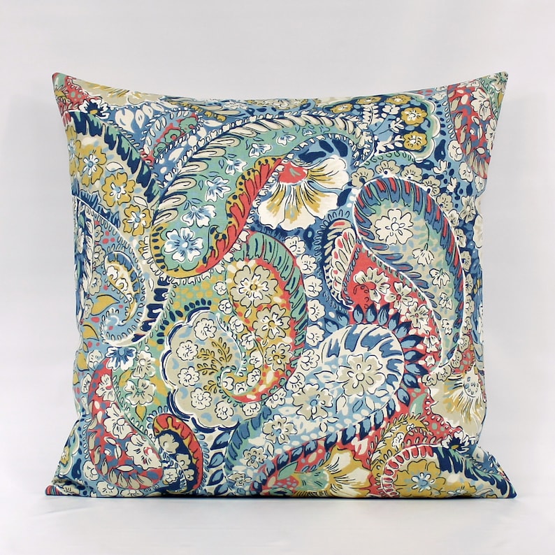 Blue Paisley Pillow Cover Colorful Throw Pillow Multi Color Etsy