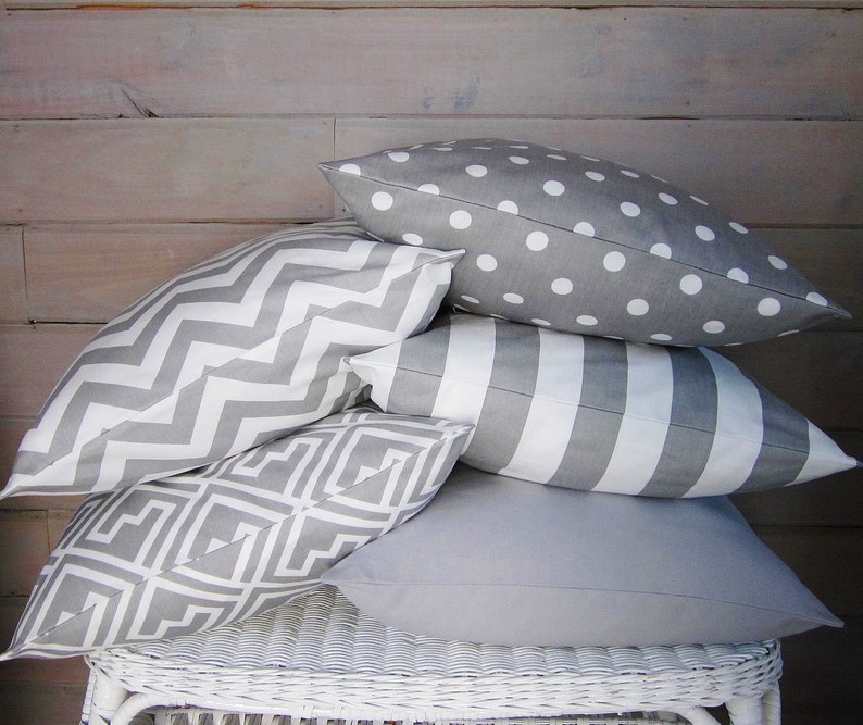 Gray Throw Pillow Cover Gray White Decorative Pillow Gray Etsy