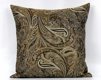 Brown Paisley Pillow Cover, Brown Black Pillow, Brown Pillow Cover, Brown Cushion Cover, Brown Couch Pillow, Designer Pillow, Lumbar, Zipper