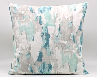 Aqua Throw Pillow Cover, Aqua Teal Gray Pillow, Modern Pillow, Aqua Gray Decor, Seafoam, Couch Pillow, Bed, Designer, Abstract, Zipper