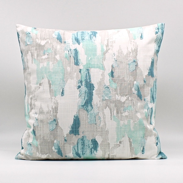 Aqua Throw Pillow Cover, Aqua Teal Gray Pillow, Modern Pillow, Aqua Gray Decor, Seafoam, Couch Pillow, Bed, Designer, Abstract, Zipper