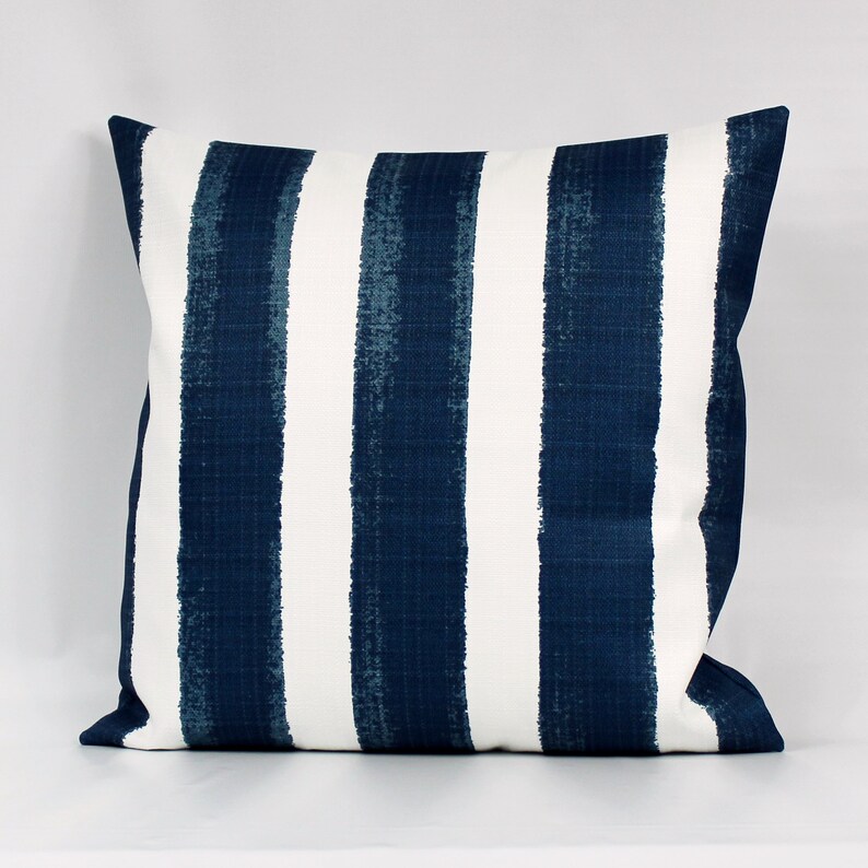 Navy Stripe Outdoor Pillow Cover Navy Blue Pillows Navy Etsy