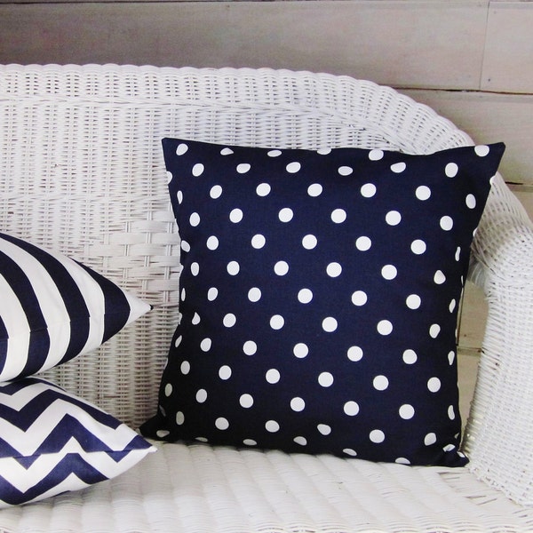 Navy Blue Polka Dot Pillow Cover Decorative Throw Accent Toss Pillow 16x16 18x18 20x20 22x22 12x16 12x18 12x20 14x22 Indigo Midnight Zipper