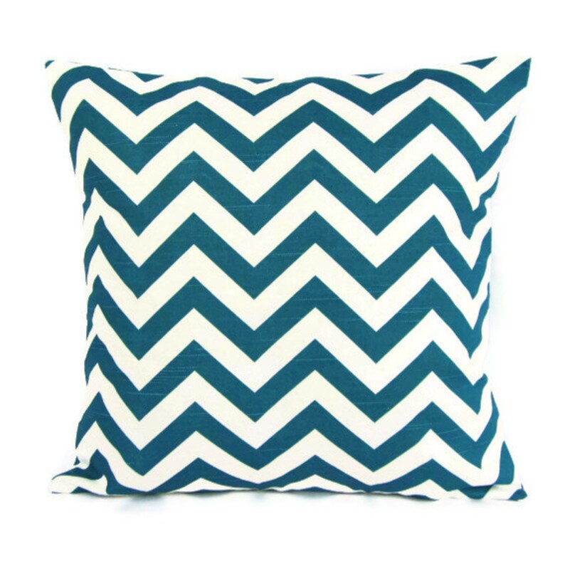 Turquoise Chevron Throw Pillow Cover Teal White Pillow Cover Etsy