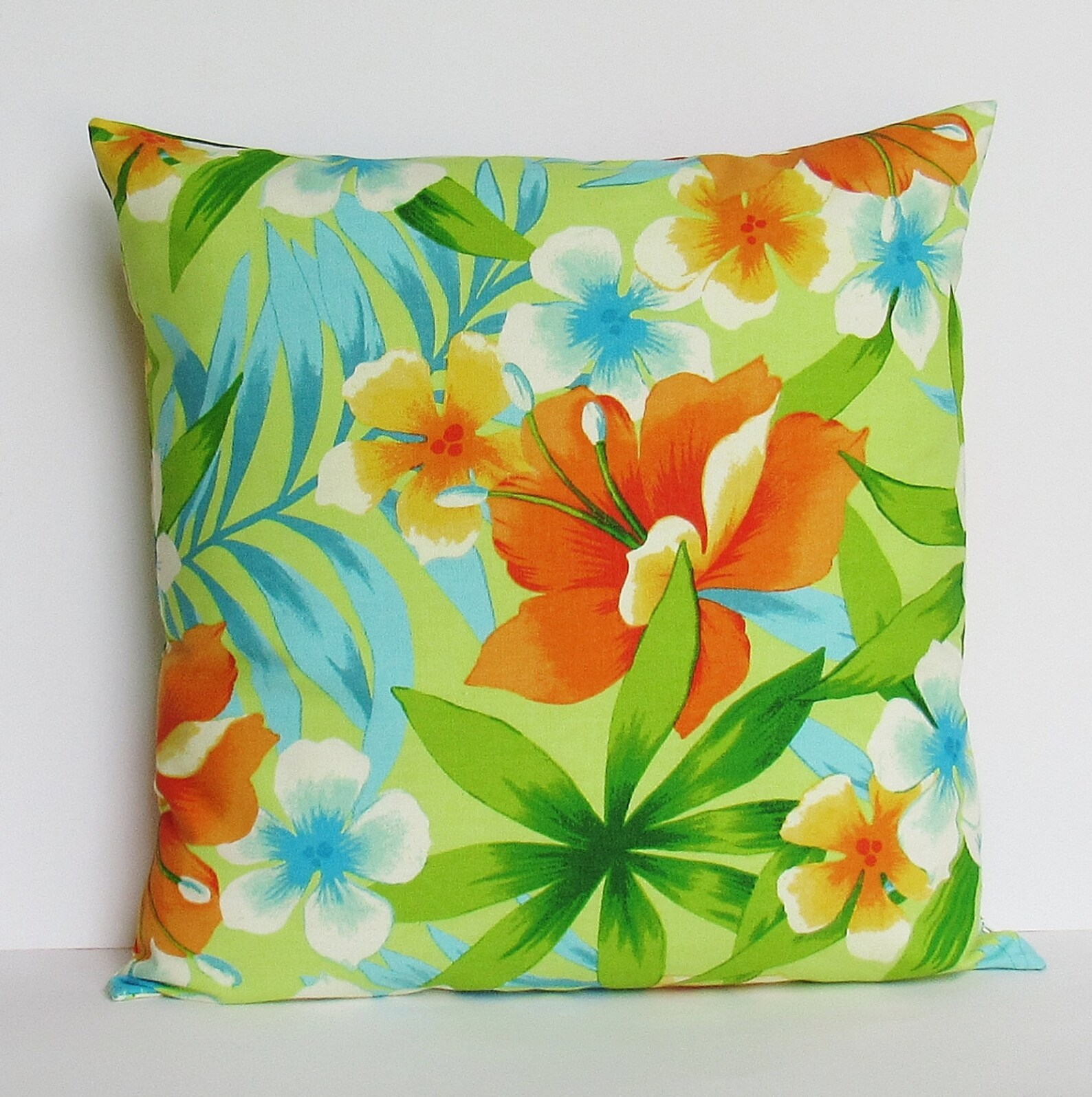 Tropical Floral Pillow Cover Green Floral Pillow Beach House Etsy