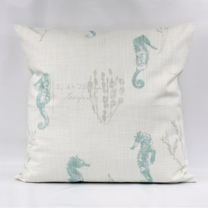 Aqua zeepaardje sierkussenhoes, kustdecor, strandhuis kussensloop, nautische kussensloop, kussen Seafoam, stranddecor, vis, ritssluiting