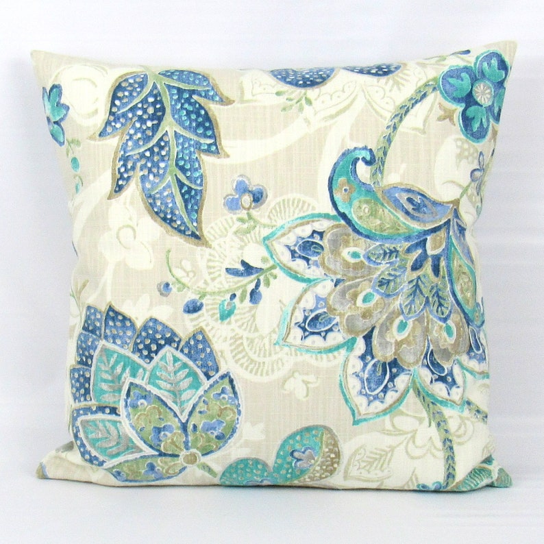 Blue Floral Throw Pillow Cover Teal Floral Pillow Cover Blue Etsy
