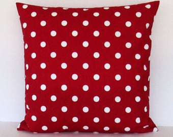 Red Polka Dot Pillow Cover Decorative Throw Toss Accent 16x16 18x18 20x20 22x22 12x16 12x18 12x20 14x22 White Zipper