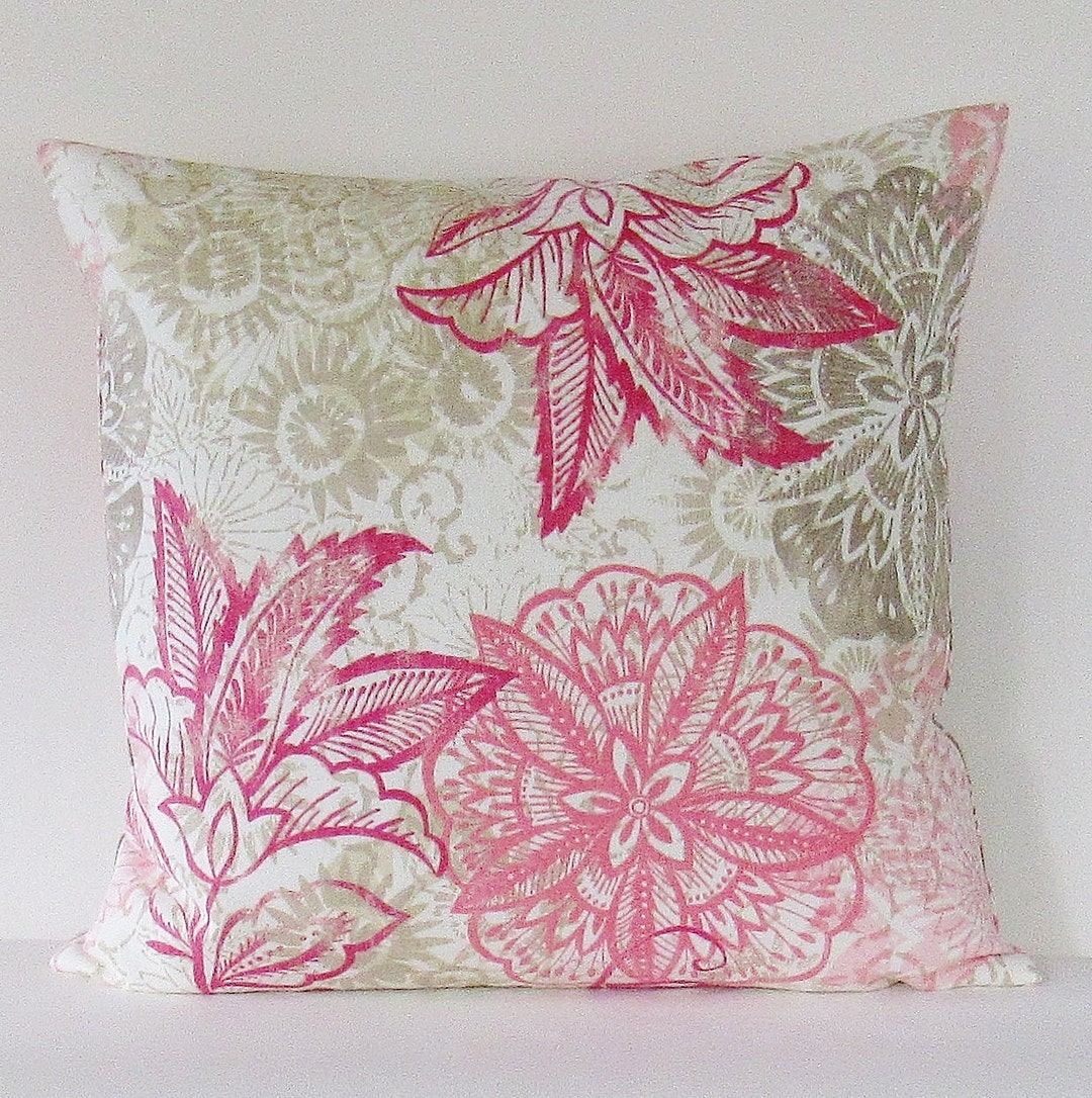 Pink Floral Pillow Cover, Decorative Throw Pillow, Pink Bed Pillow