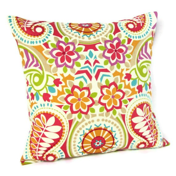 Pink Orange Throw Pillow Cover 16x16 Colorful Throw Pillow Etsy