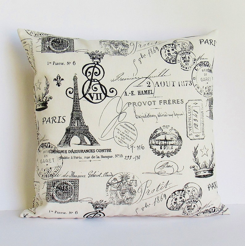 Paris Throw Pillow Cover Decorative Throw Black Toss Accent Etsy