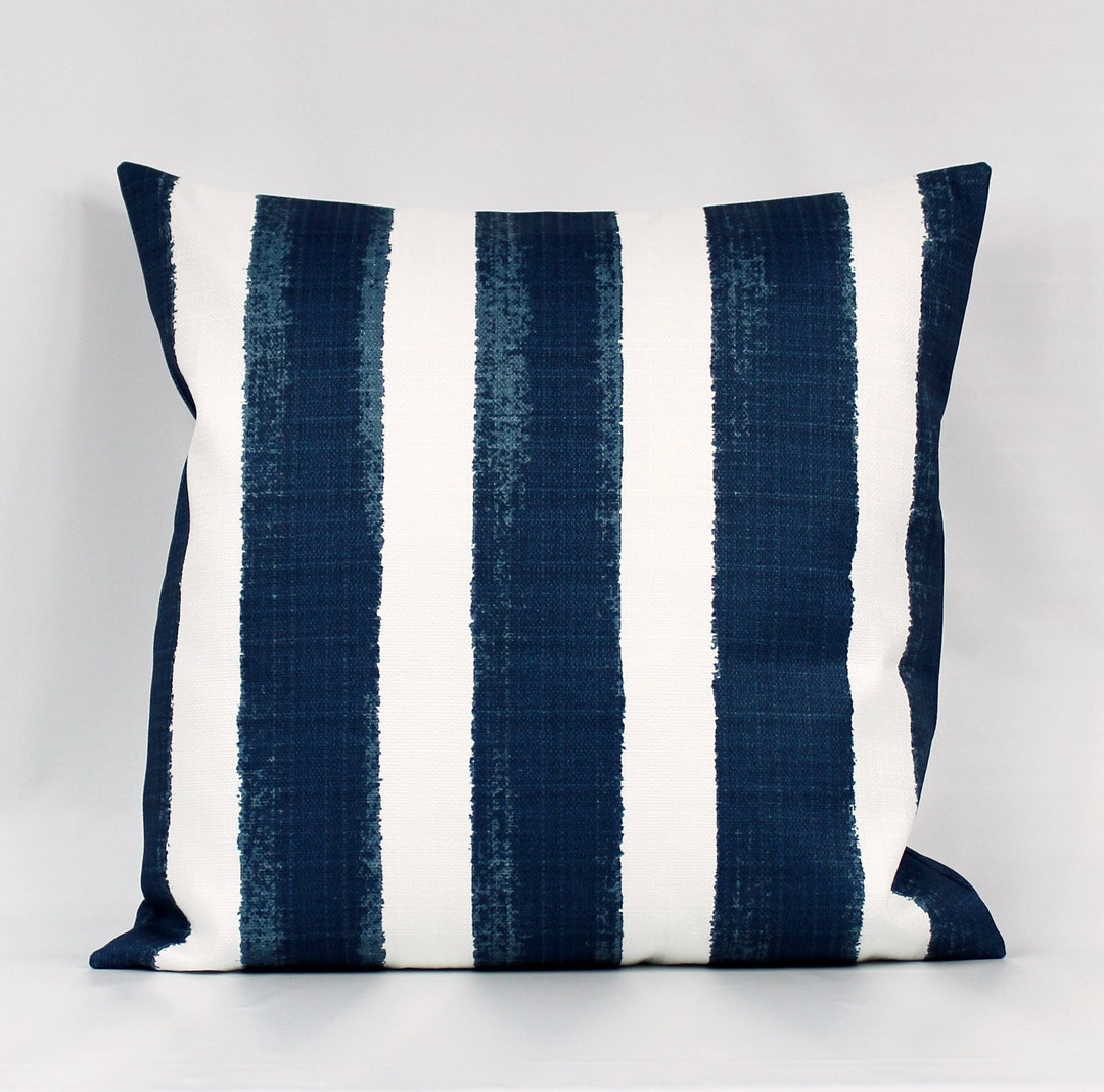 Navy Stripe Outdoor Pillow Cover, Navy Blue Pillows, Navy White Pillows
