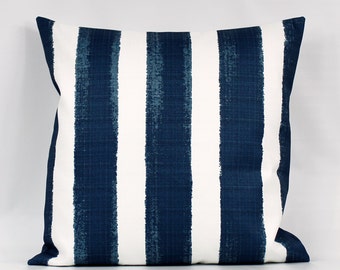 Navy Stripe Outdoor Pillow Cover, Navy Blue Pillows, Navy White Pillows, Navy Cushion Cover, Navy Throw Pillows, Patio Sunroom Lumbar Zipper