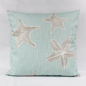 Aqua Starfish Throw Pillow Cover, Coastal Decor, Beach House Pillow Cover, Nautical Pillow Cover, Seafoam Pillow, Aqua Pillow Cover, Zipper