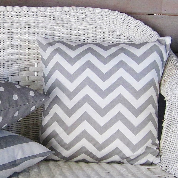 Gray Chevron Pillow Cover Decorative Throw Accent Sofa Bed 16x16 18x18 20x20 22x22 12x16 12x18 12x20 14x22  Zig Zag Zipper