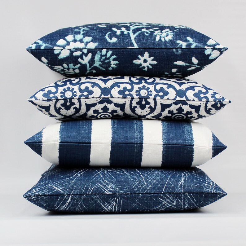 Navy Outdoor Pillow Cover Navy Blue Pillows Navy White Etsy