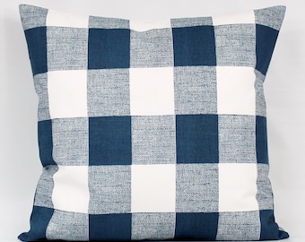 Navy Buffalo Plaid Pillow Cover, Navy Buffalo Check, Navy BlueThrow Pillow, Navy Gingham Pillow, Farmhouse, Indigo, 3 Inch Squares, Zipper