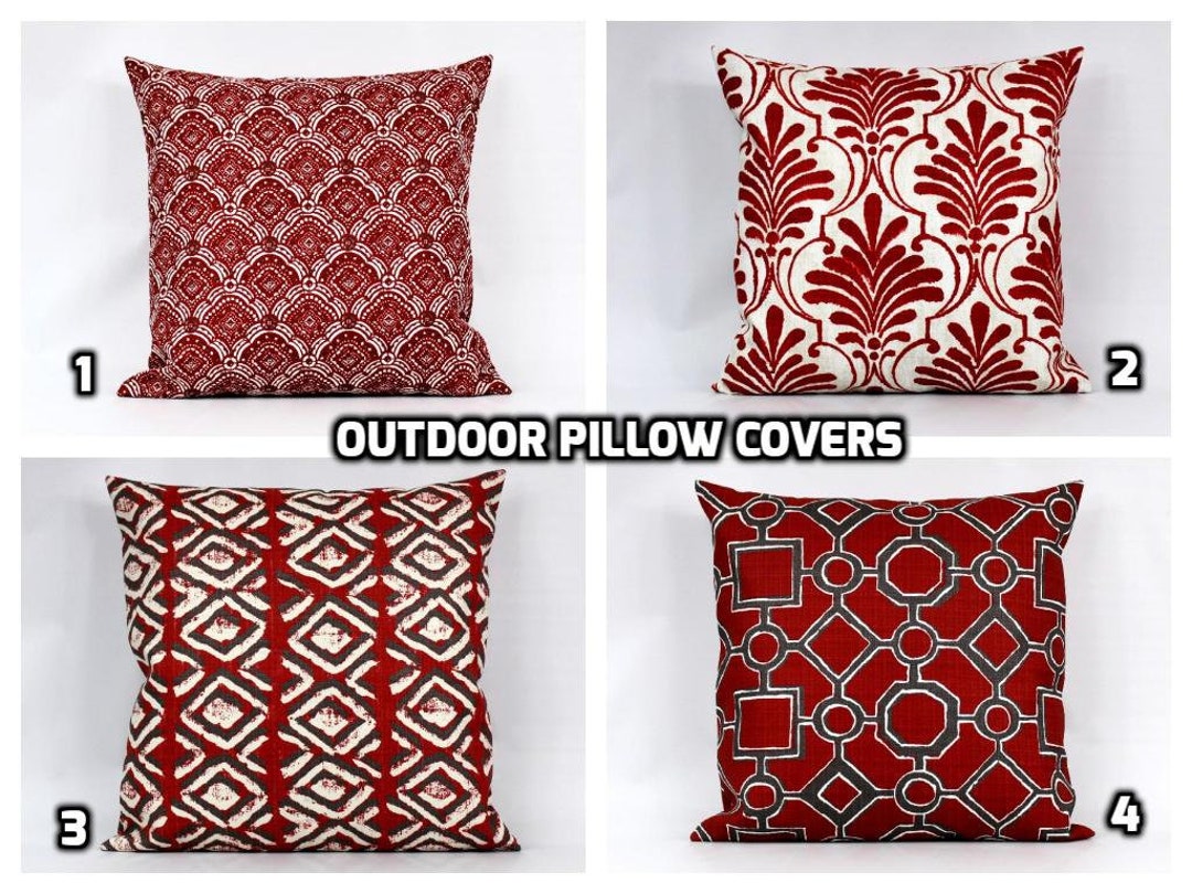 Red Outdoor Pillow Cover, Burgundy Outdoor Pillow, Red Coordinating