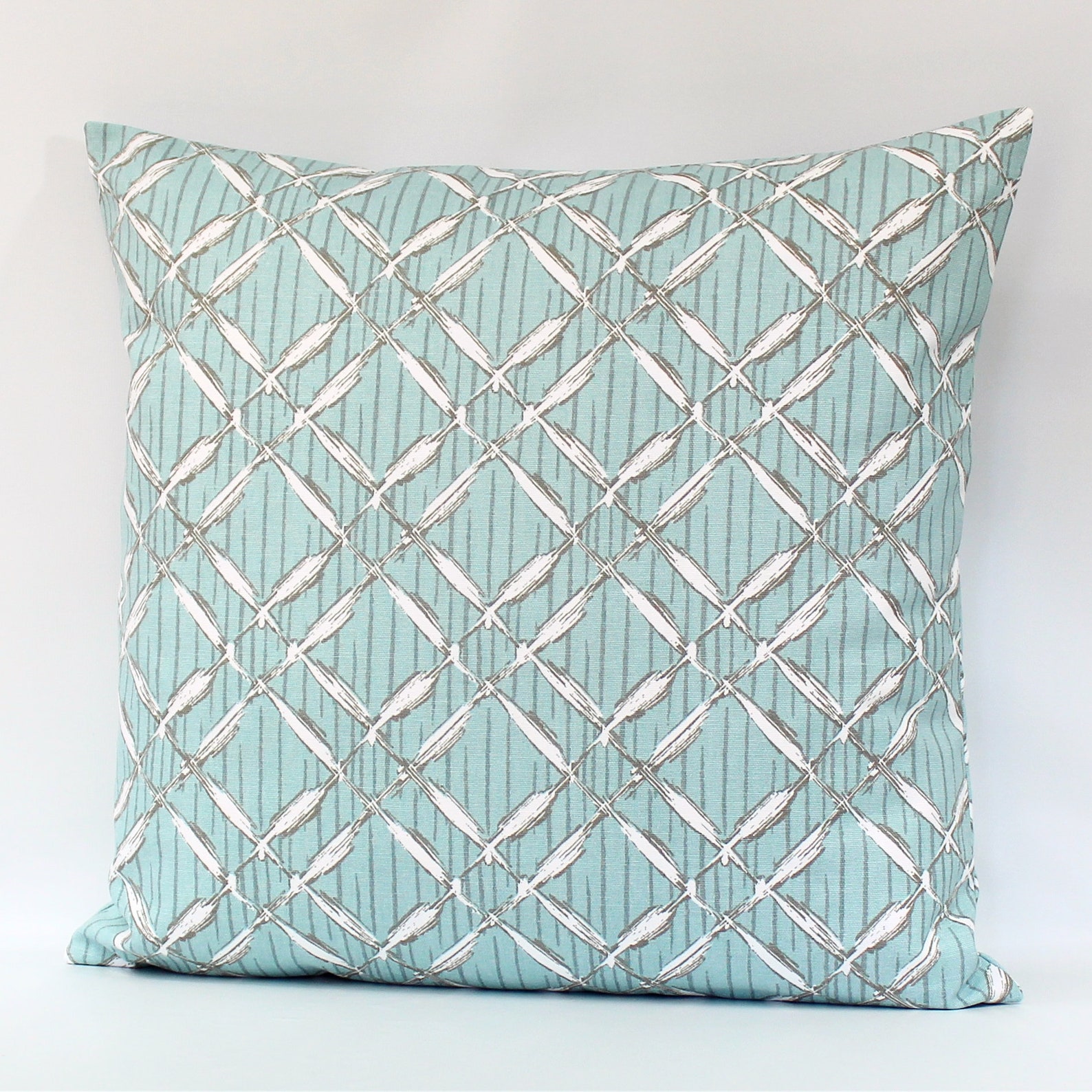 Aqua Throw Pillow Cover Aqua Pillow Lattice Pillow Seaglass Etsy
