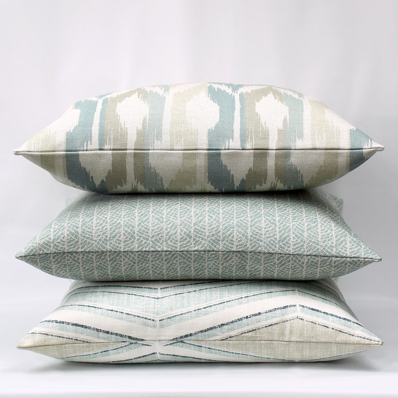 Aqua Throw Pillow Cover Aqua Stripe Pillow Neutral Pillow Etsy