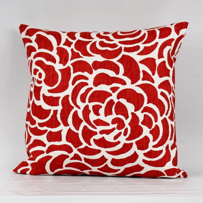 Red Throw Pillow Cover Red Pillows Red Floral Pillow Red Etsy