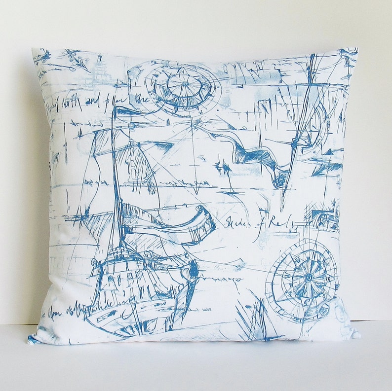 Nautical Pillow Cover Navy White Decorative Throw 16x16 18x18 Etsy