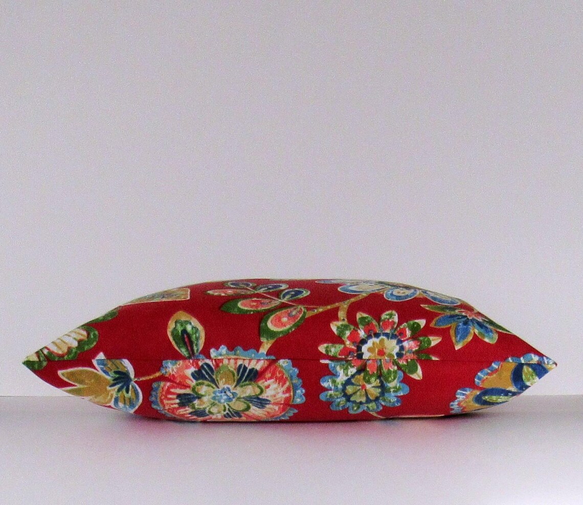 Red Floral Outdoor Throw Pillow Outdoor Accent Pillow Red Etsy