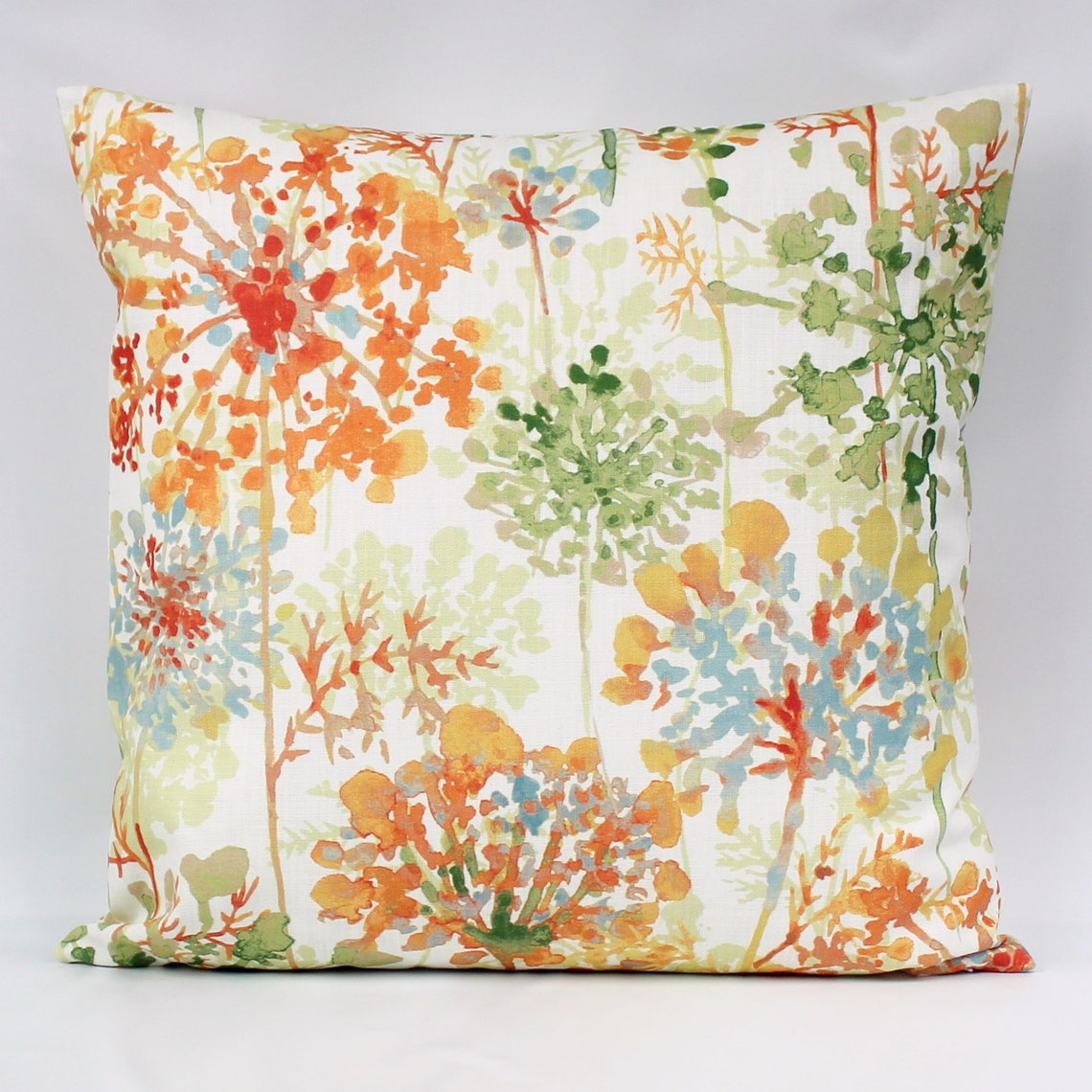 Orange Green Floral Throw Pillow Cover Orange Floral Pillow Etsy