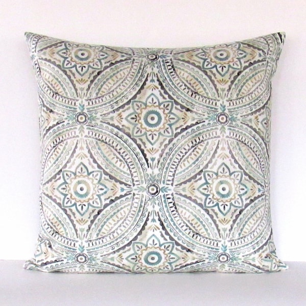Aqua Pillow Cover Geometric Decorative Throw Accent Aquamarine Gray Seafoam Ivory 16x16 18x18 20x20 22x22 12x16 12x18 12x20 14x22 Zipper