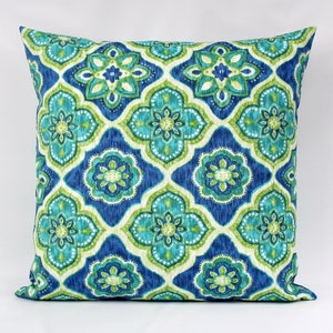 Blue Green Outdoor Pillow Cover, Colorful Outdoor Pillow Cover, Tropical Outdoor Decor, Blue Green Teal, Accent, Patio, Porch Decor, Zipper