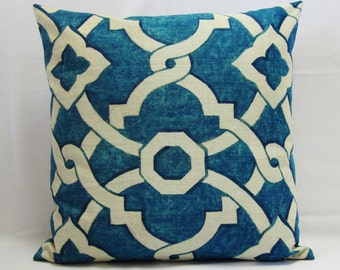 Teal Blue Throw Pillow Cover, Blue Designer Pillow, Teal Blue Accent, Blue Decor, Peacock Blue, Pacific Blue, Geometric, Couch, Zipper