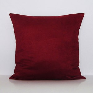 Burgundy Suede Pillow Cover, Burgundy Throw Pillow Cover, Decorative Throw Pillow, Zipper