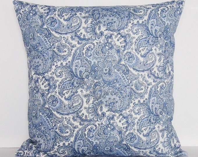 Blue Paisley Pillow Cover Decorative Throw Accent Sofa Couch Etsy