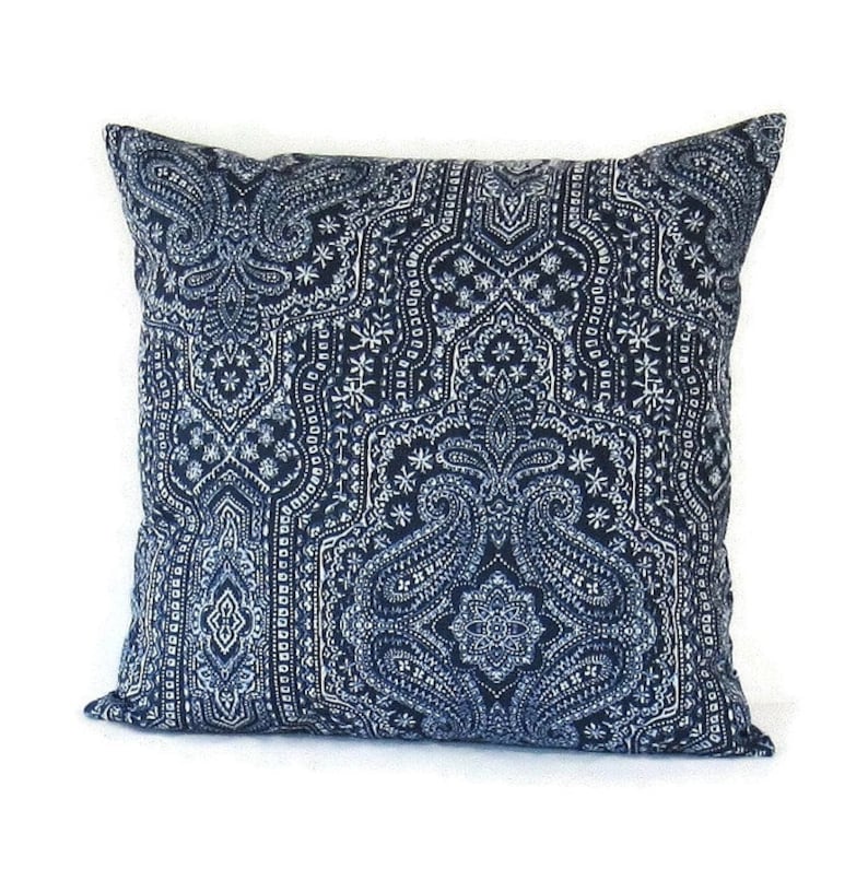 Navy Blue Pillow Cover Paisley Decorative Throw Cushion Sofa - Etsy