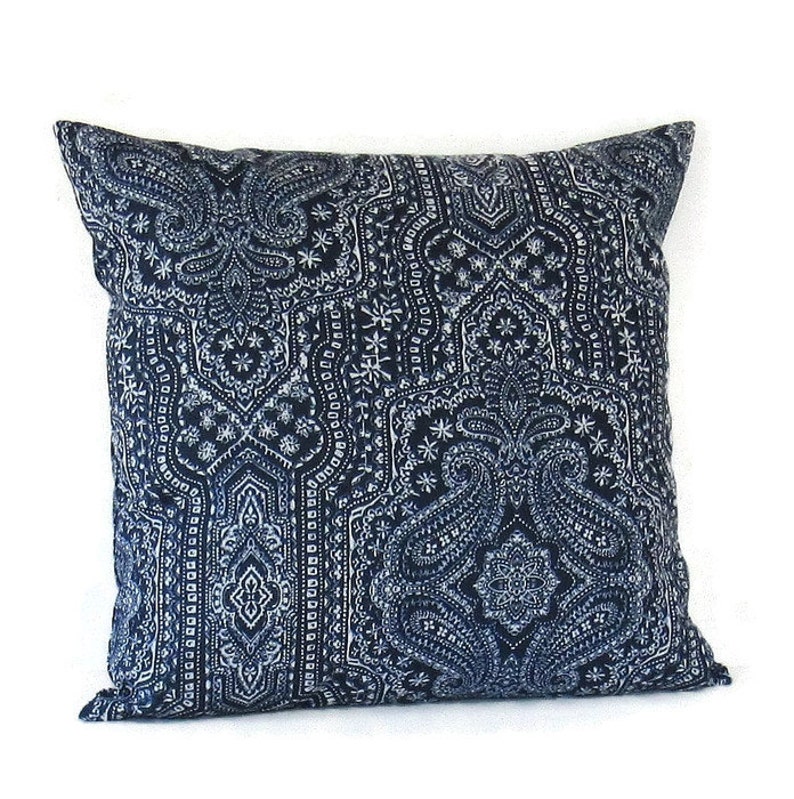 Navy Blue Pillow Cover Paisley Decorative Throw Cushion Sofa Etsy