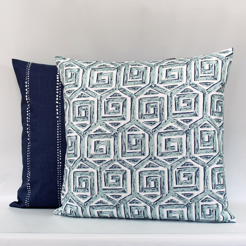 Aqua Navy Throw Pillow Cover Seaglass Pillow Aqua Pillow Etsy