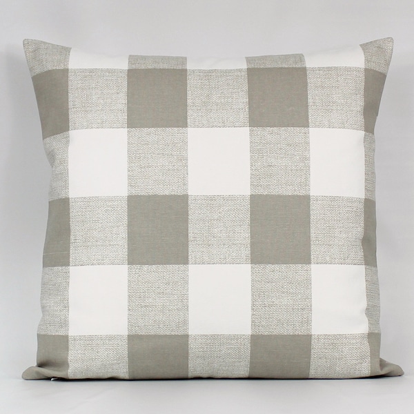 Ecru Farmhouse Pillow, Taupe Buffalo Plaid Pillow, Taupe Buffalo Check, Tan, Neutral, Ecru Pillow, Gingham Pillow, 3 Inch Squares, Zipper