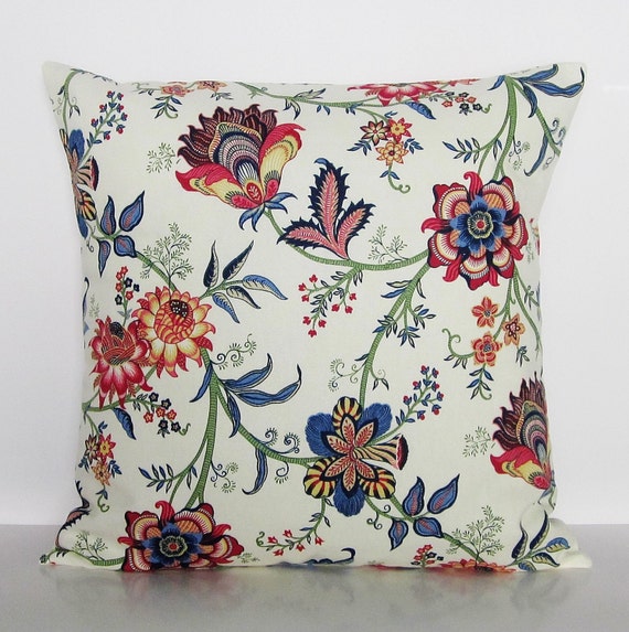 Navy Blue Floral Pillow Cover, Burgundy Floral Pillow Cover, Traditional Floral Pillow Cover, Navy Red Throw Pillow Cover, Invisible Zipper